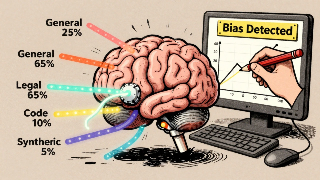 AI brain with adjustable data dials and rising accuracy graphs.