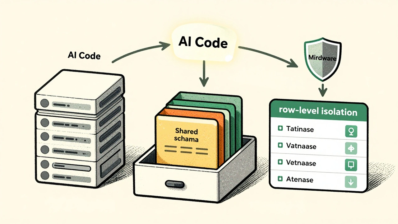 Three tenant isolation methods shown as visual layers with middleware protection