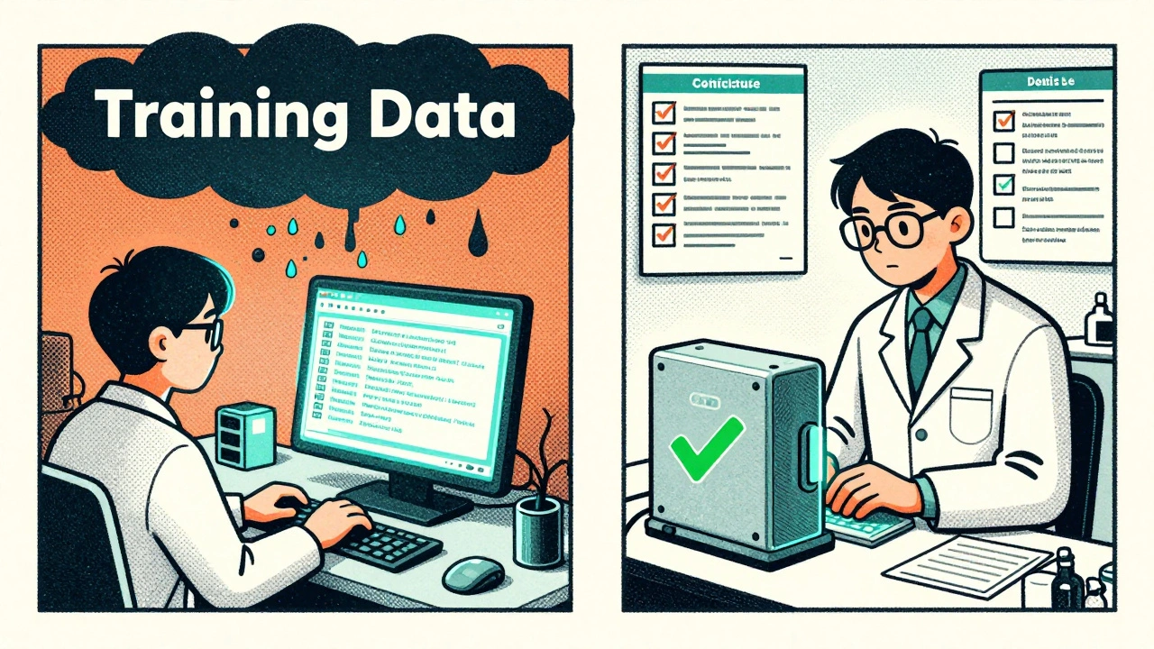 Split scene: leaking confidential data vs. secure AI use with audit checklists