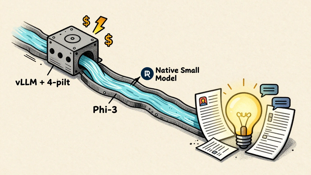 A branching decision river showing compression vs. switching models, leading to a glowing output lightbulb.
