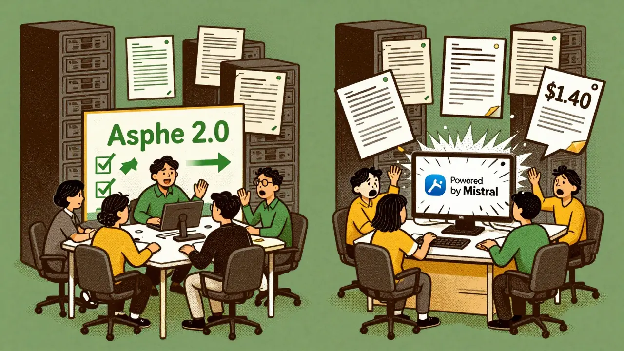 Split scene: one team successfully using Apache 2.0 model, another losing their app and revenue due to license violation.