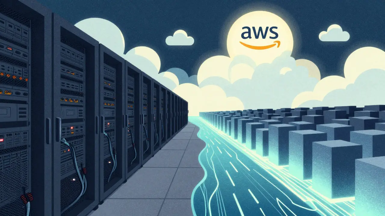 Hybrid infrastructure: secure on-prem server room connected to cloud via quantized data river