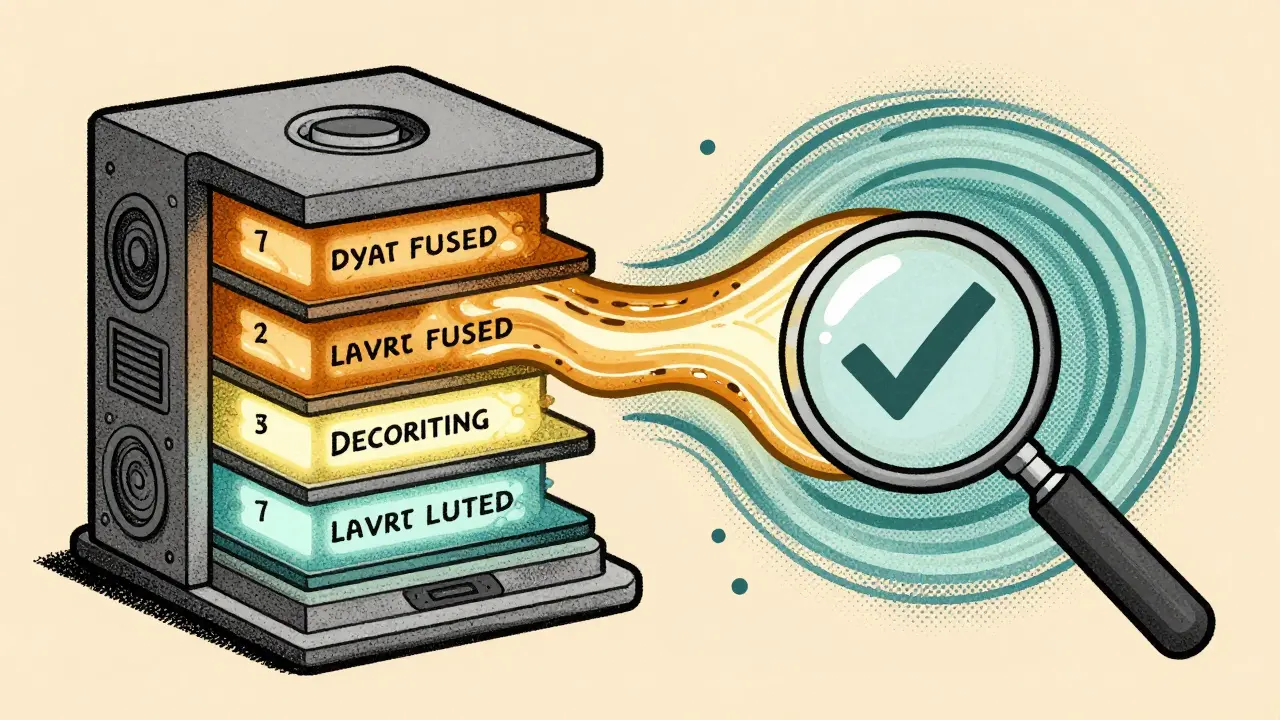 A transformer model with glowing internal layers blending retrieved text and logits, shown with halftone patterns and a checkmark for confidence.