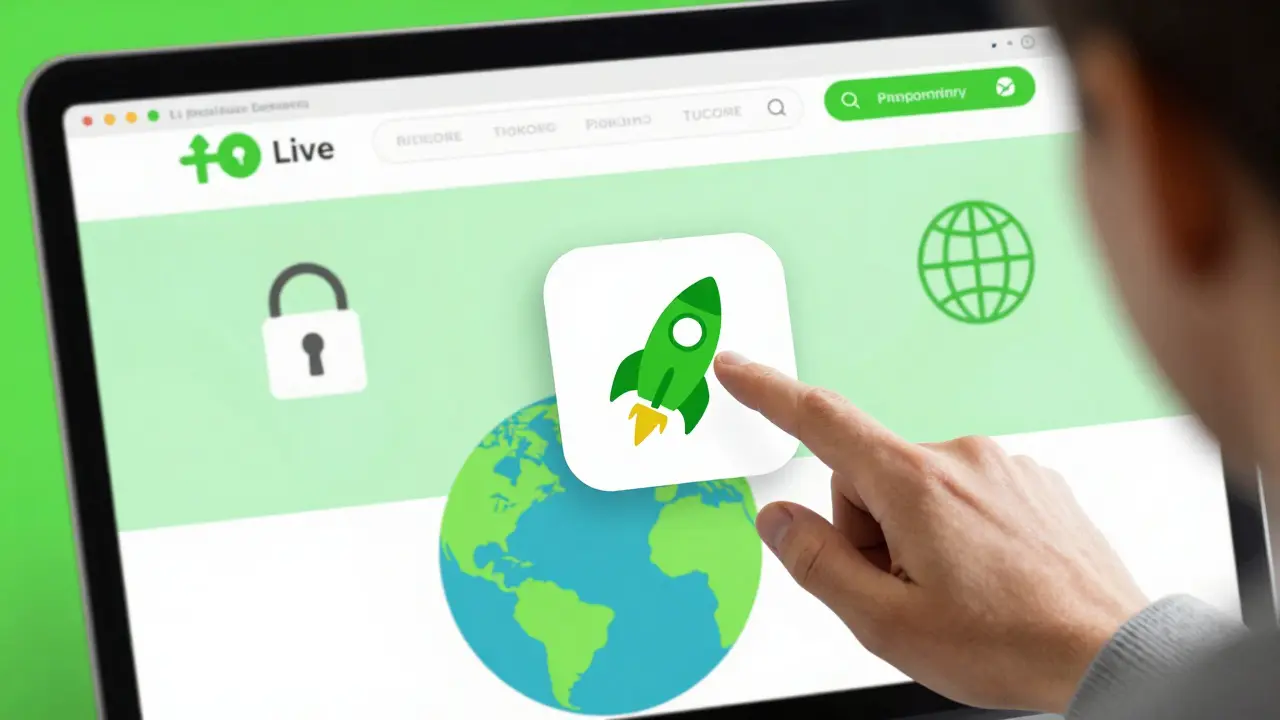 Clicking rocket button to deploy secure website with globe.