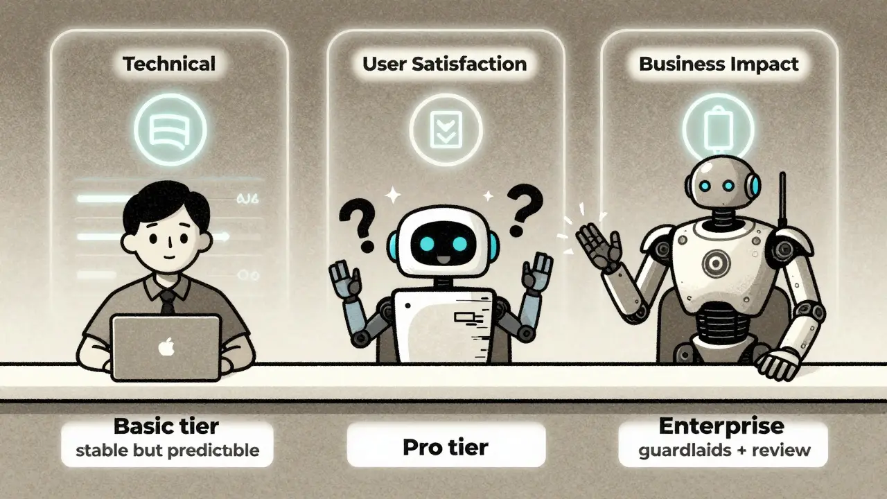 Three user tiers interacting with different AI models, showing stable, creative, and enterprise-grade options.