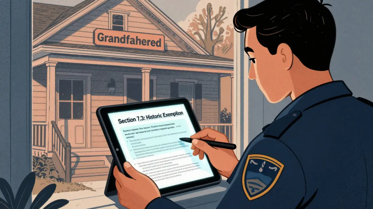 A human inspector reviews an AI-generated notice with legal policy overlay visible.