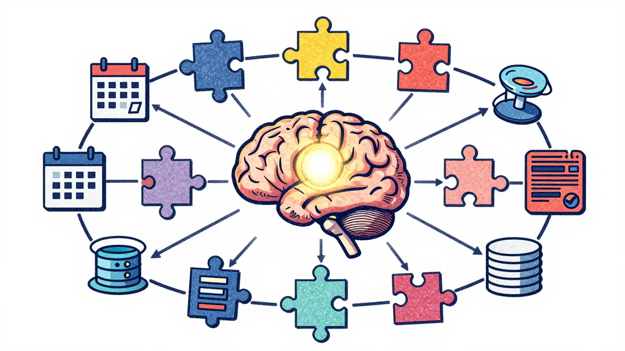 Abstract visual of AI brain node connecting to various tools representing autonomous task planning.