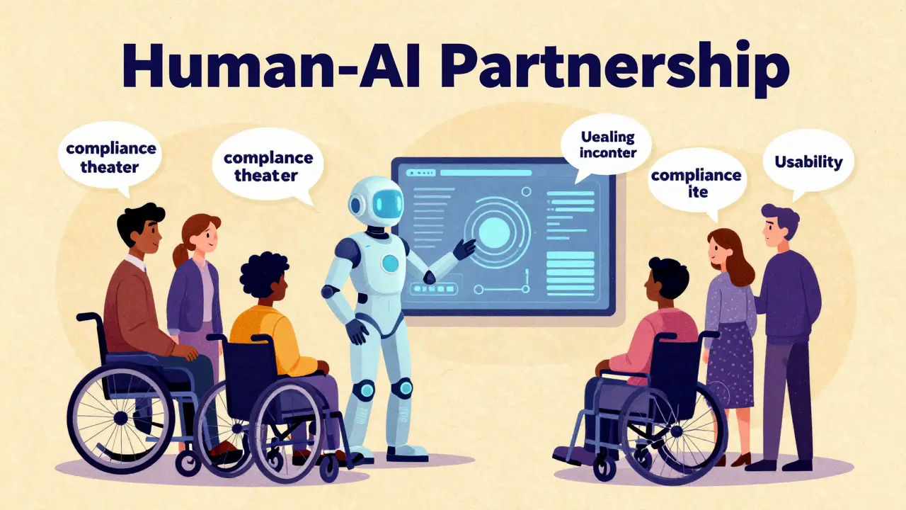 AI assistant presenting a prototype to a diverse group of users for human validation testing.