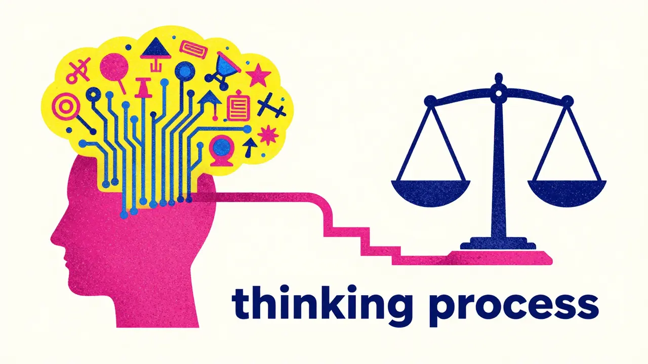 Conceptual risograph art showing a step-by-step reasoning path leading to balance.