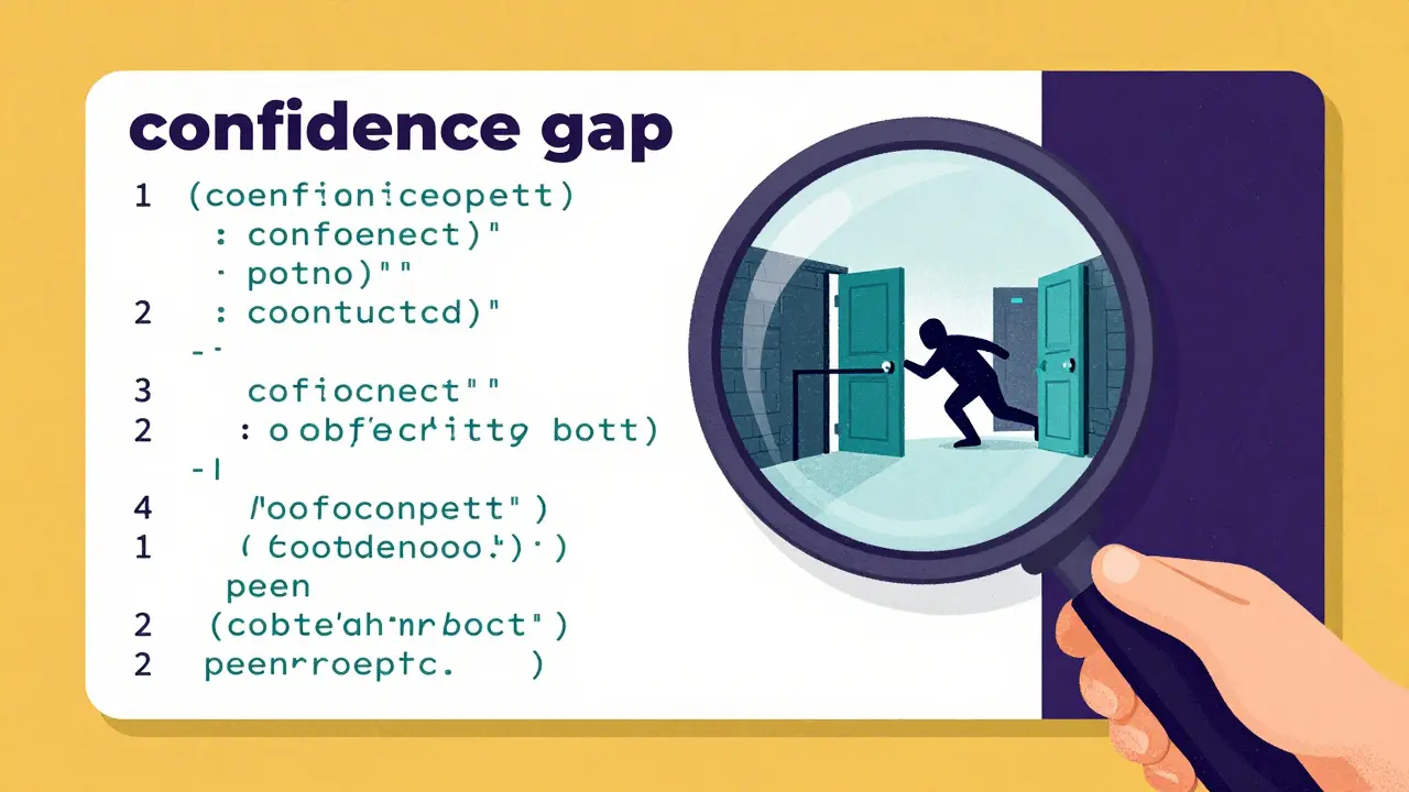 Developer viewing neat code through a lens that reveals an unlocked digital fortress.