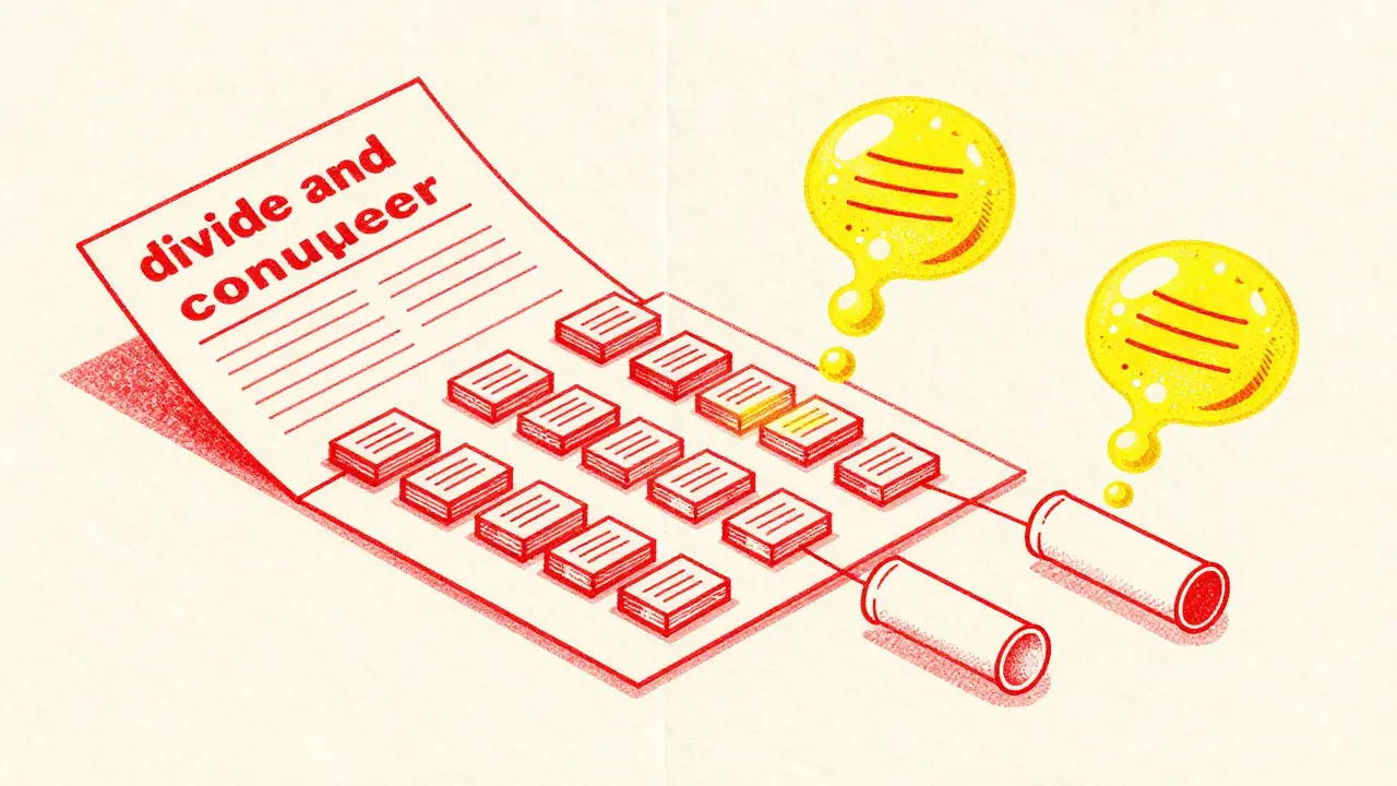 Diagram showing a large document being split into chunks and condensed into summary bubbles.