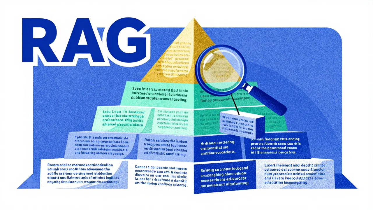 Pyramid structure showing layers of data from raw chunks to a global executive summary.