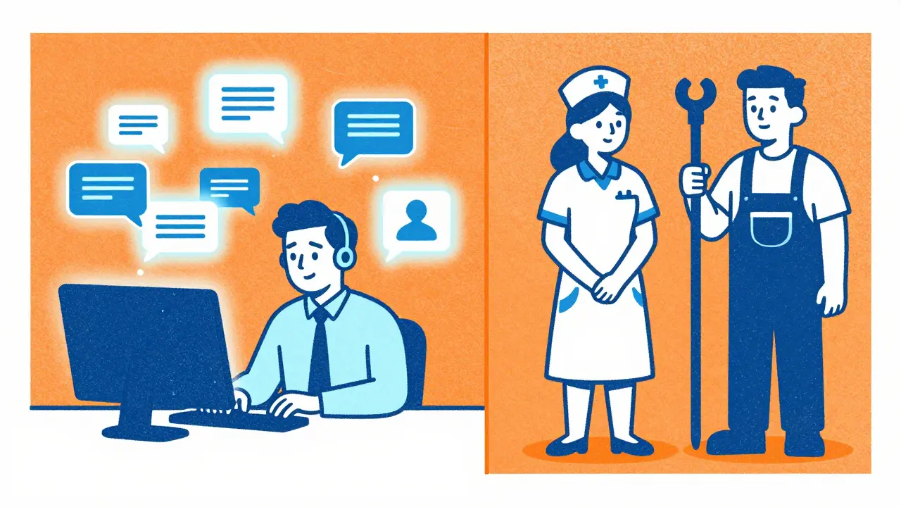 Cartoon comparing high-efficiency tech roles vs low-impact manual jobs