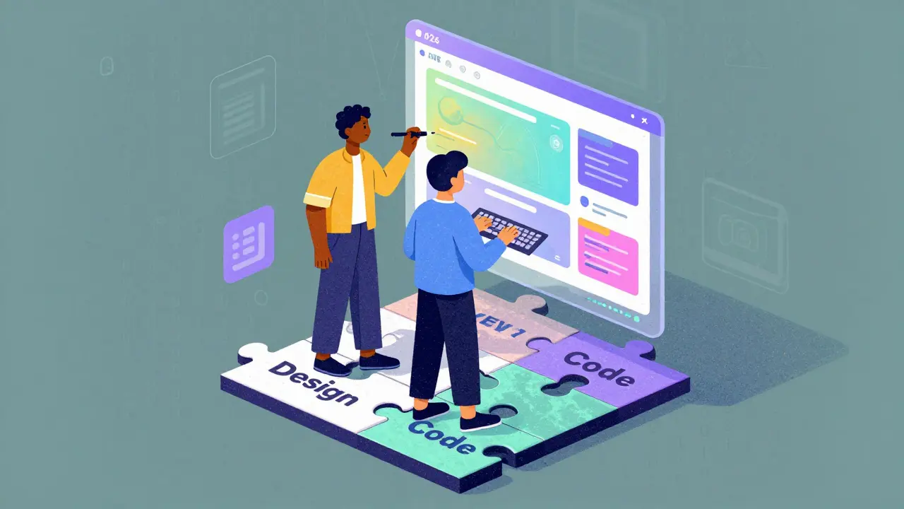 Collaborative designers and developers building apps together, risograph