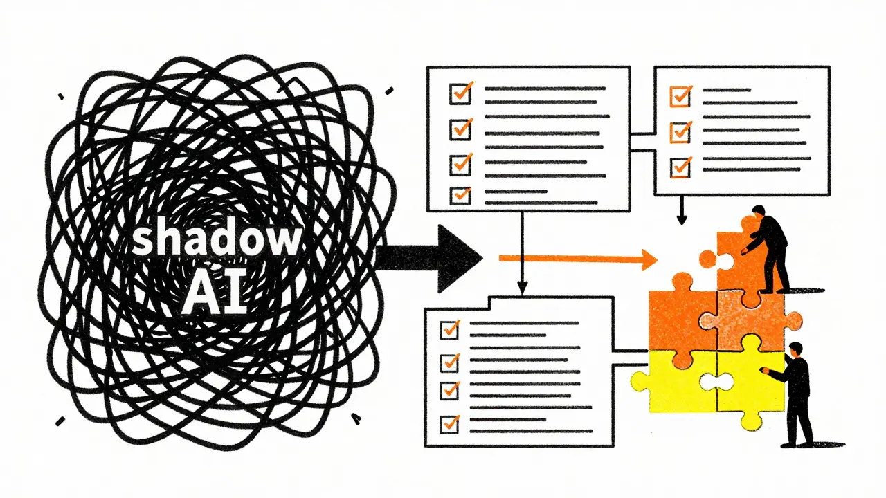 Diagram showing the transition from chaotic data usage to structured compliance.