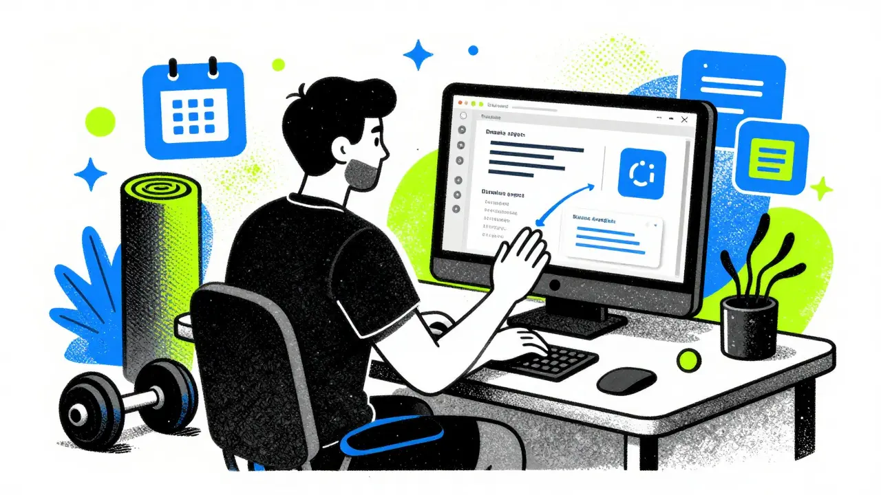 Personal trainer building a fitness app using no-code tools in risograph art.