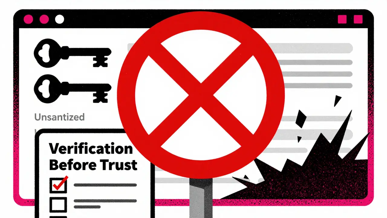 Red prohibition signs blocking security risks in a Risograph illustration