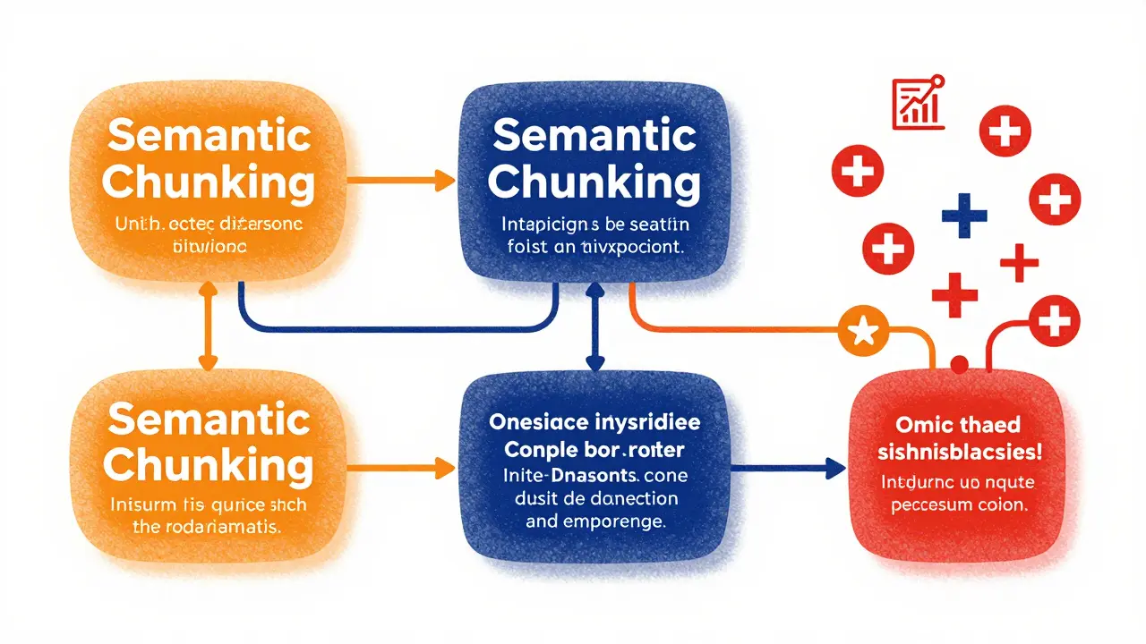 Riso art showing text blocks magnetically grouped into coherent semantic chunks for better context.