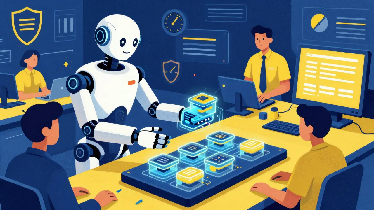AI and developers collaborating with dependency modules in Risograph