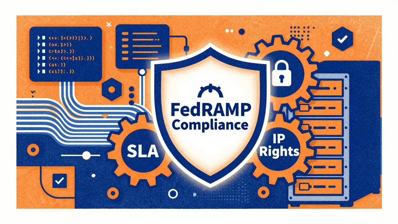 Conceptual graphic showing security shields and gears representing AI contract terms.