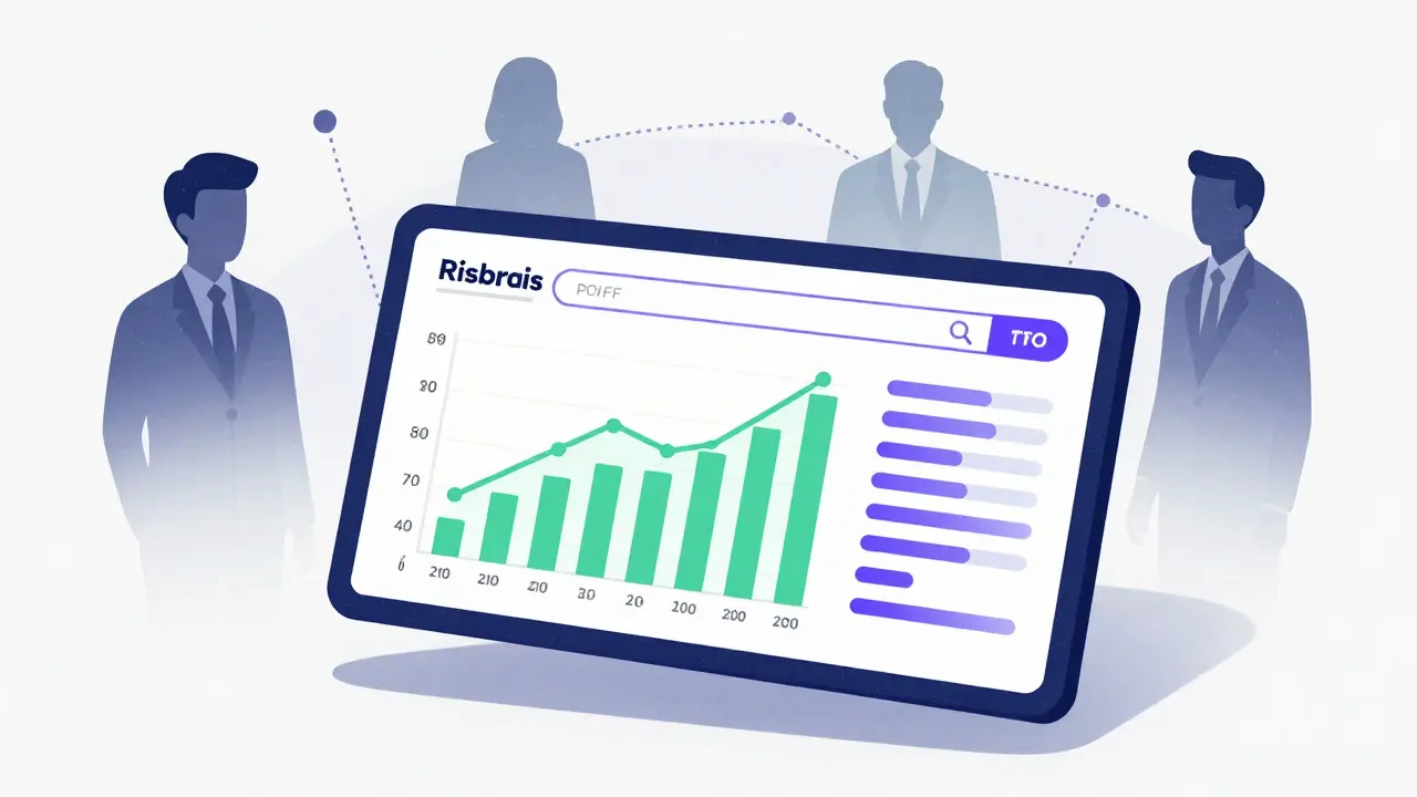 Floating dashboard showing real-time data metrics for stakeholders, Risograph