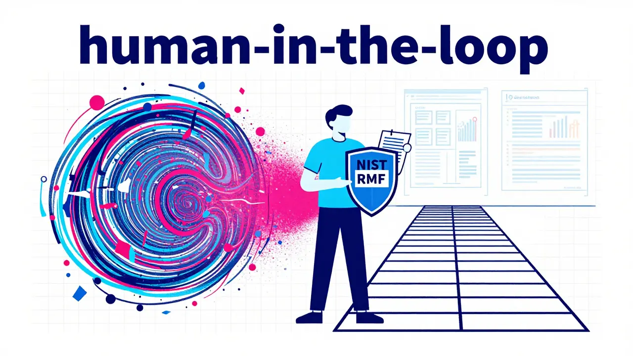 Human operator managing AI decisions with accountability frameworks.