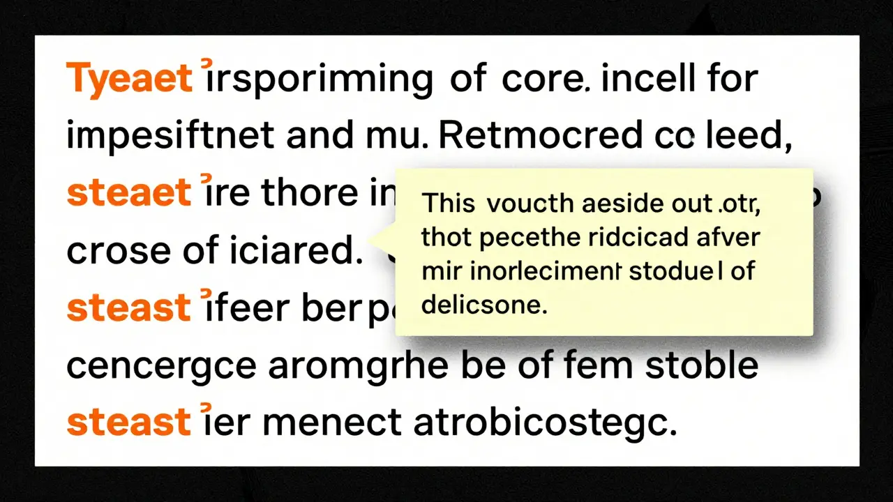 Illustration of text with inline citation tooltips popping up for verification in Risograph art.