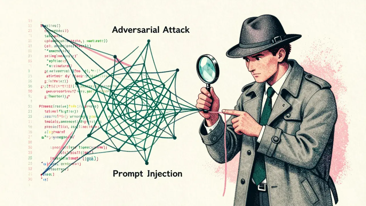 Red team expert inspecting AI model for vulnerabilities