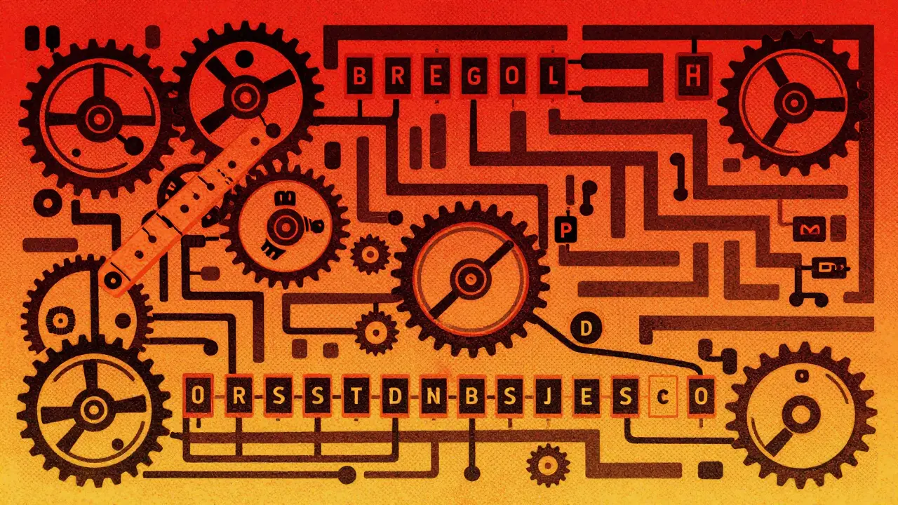 Risograph illustration of output tokens moving sequentially through a complex maze