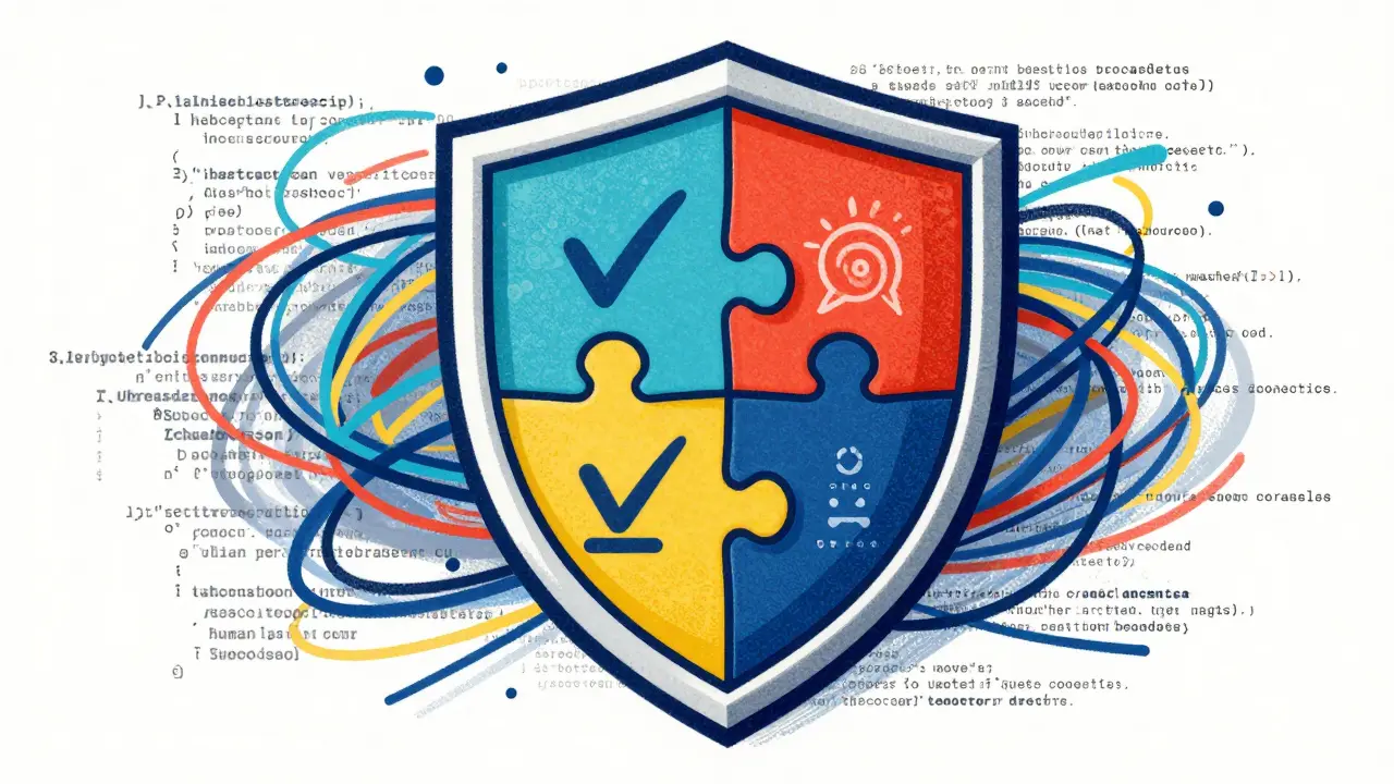 Shield of guardrails protecting AI from injection attacks