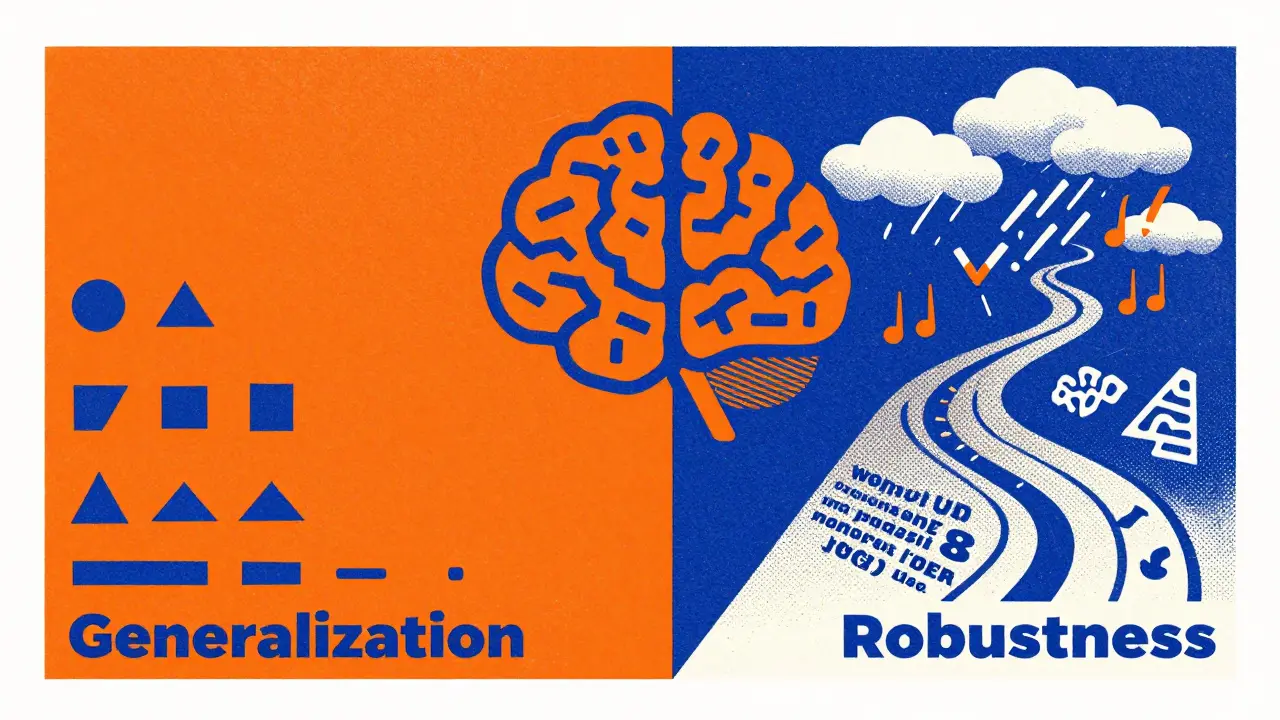 Split paths showing generalization vs robustness testing