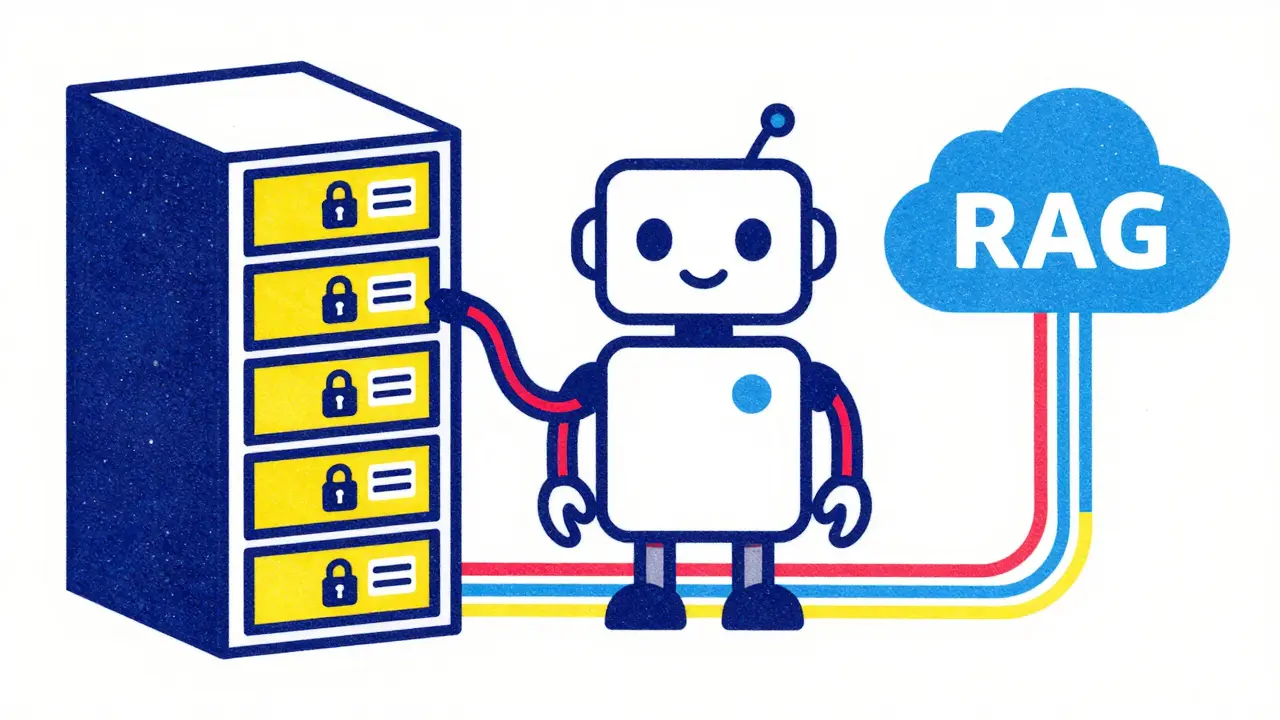 Conceptual diagram of AI connecting to secure private databases