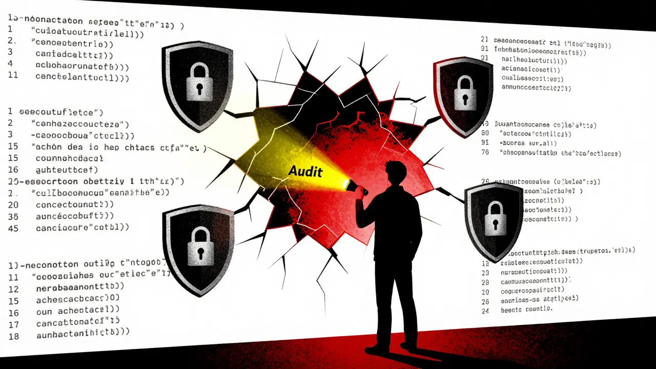 Developer auditing code for hidden security vulnerabilities