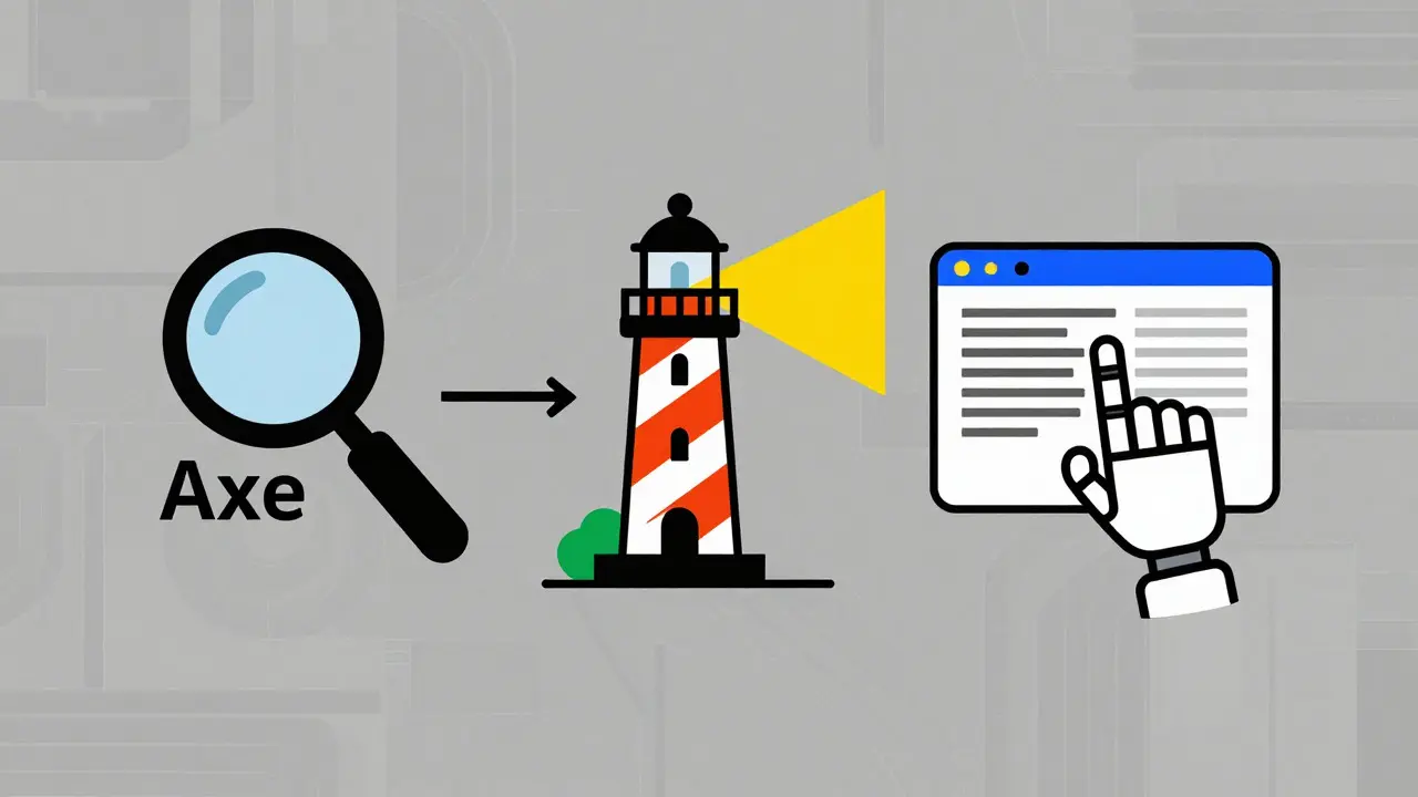 Graphic icons for Axe, Lighthouse, and Playwright testing tools