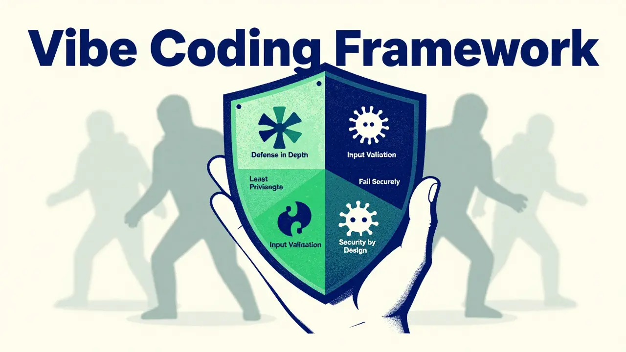 Hand holding a multi-layered security shield against threats in Risograph print