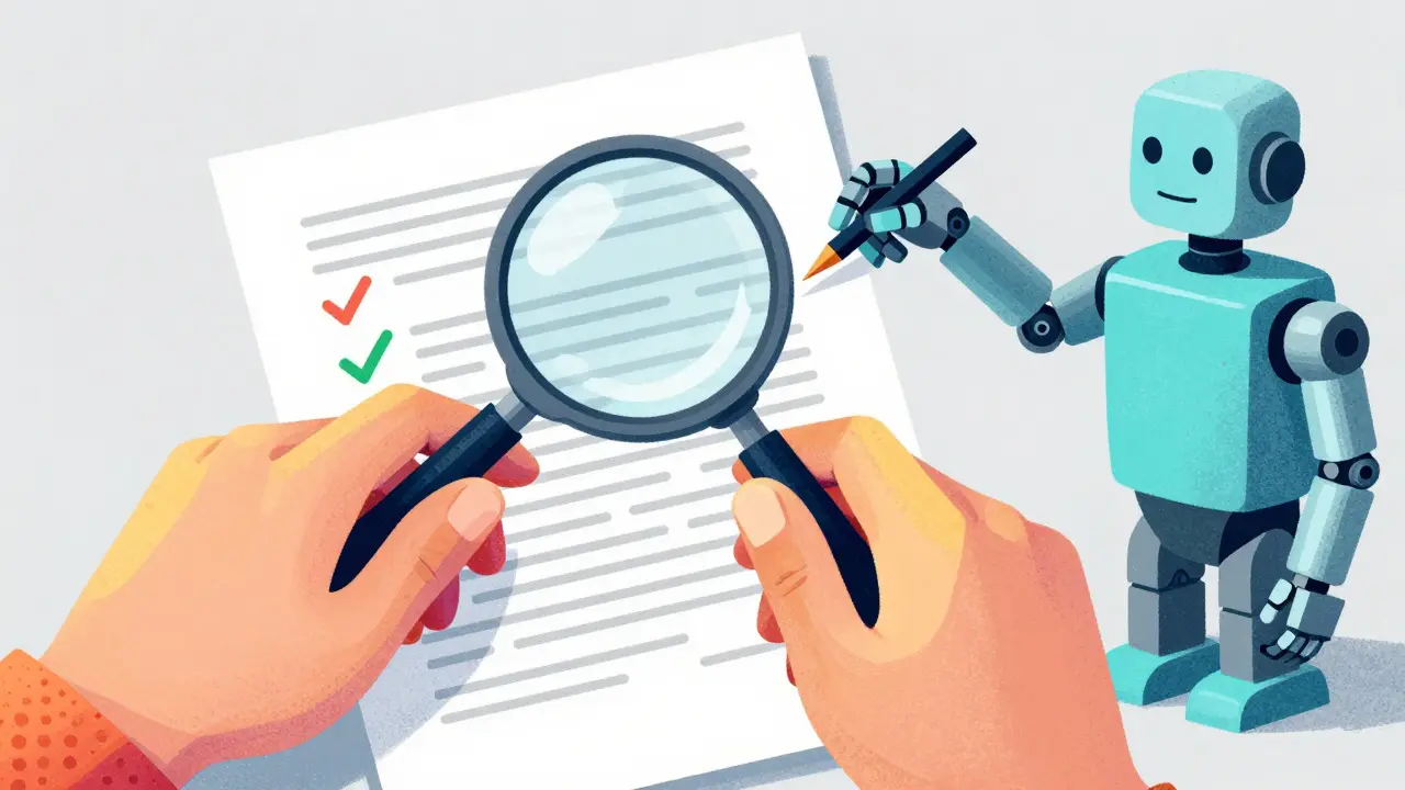 Human and robot collaboratively reviewing documentation edits under magnifier