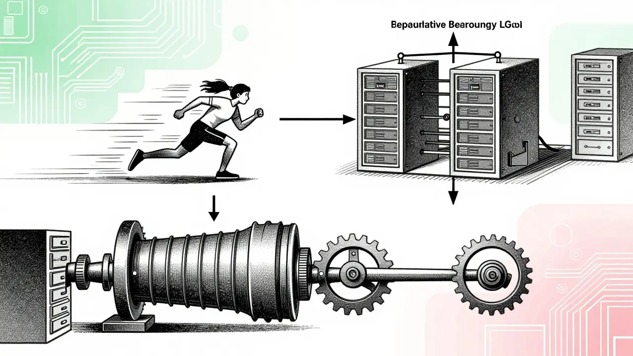Illustration of speculative decoding and quantization optimizing AI models