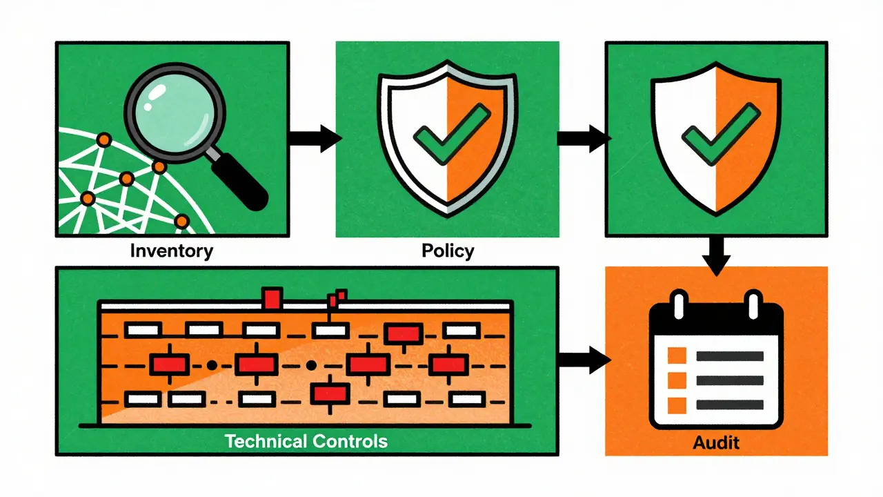 Structured diagram illustrating the four phases of Shadow AI remediation process.