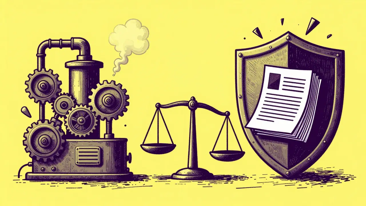 A balance scale weighing computational costs against error protection in riso style