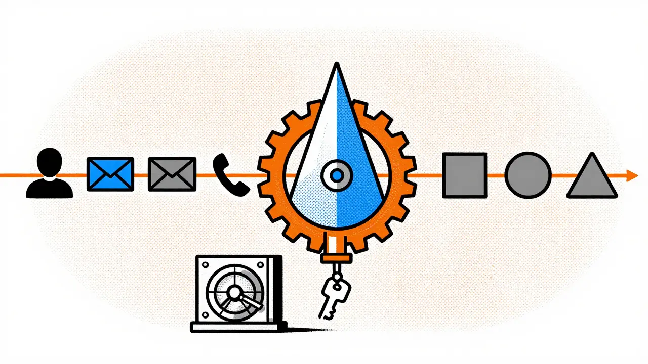 Illustration showing raw data being converted into anonymous tokens by a filter