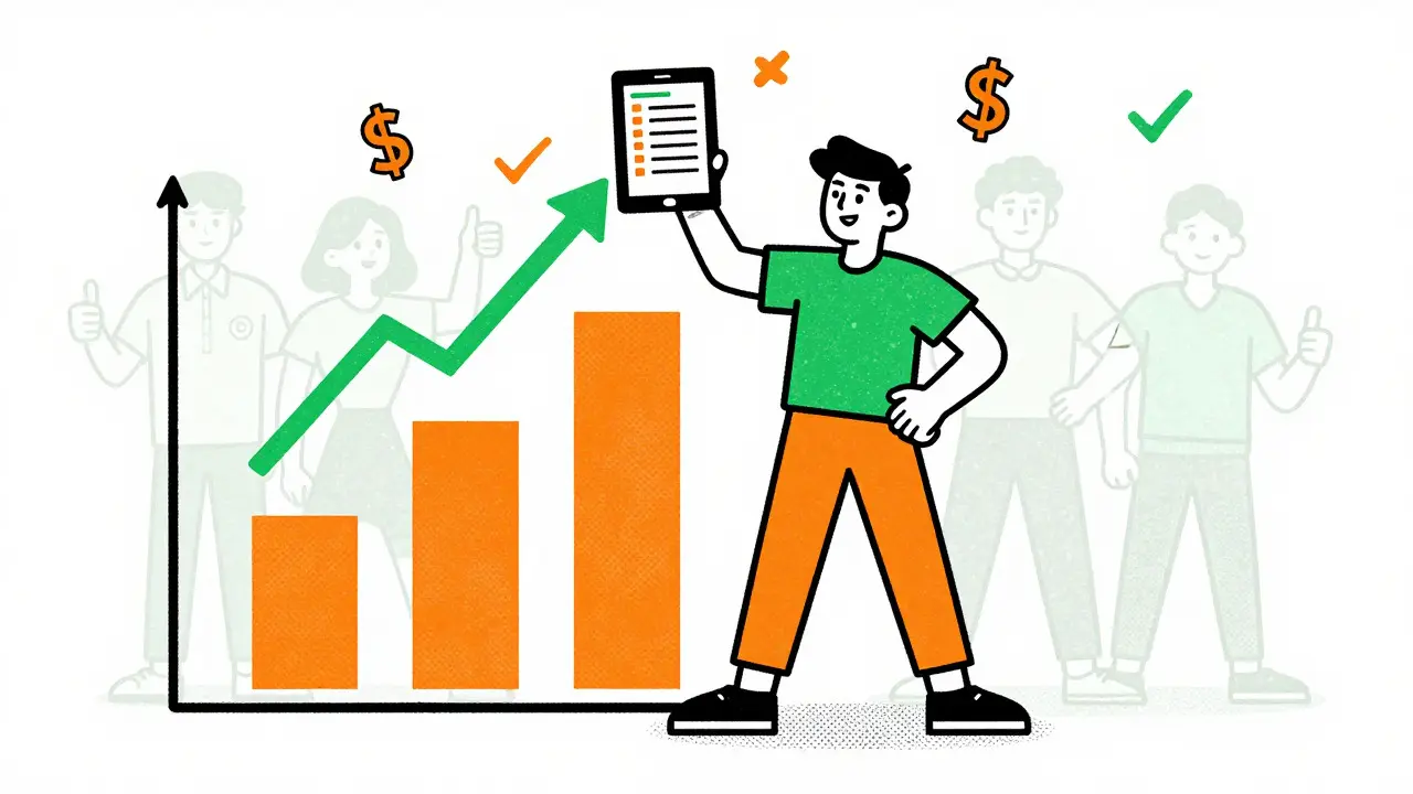 Indie hacker celebrating SaaS validation success with rising sales chart