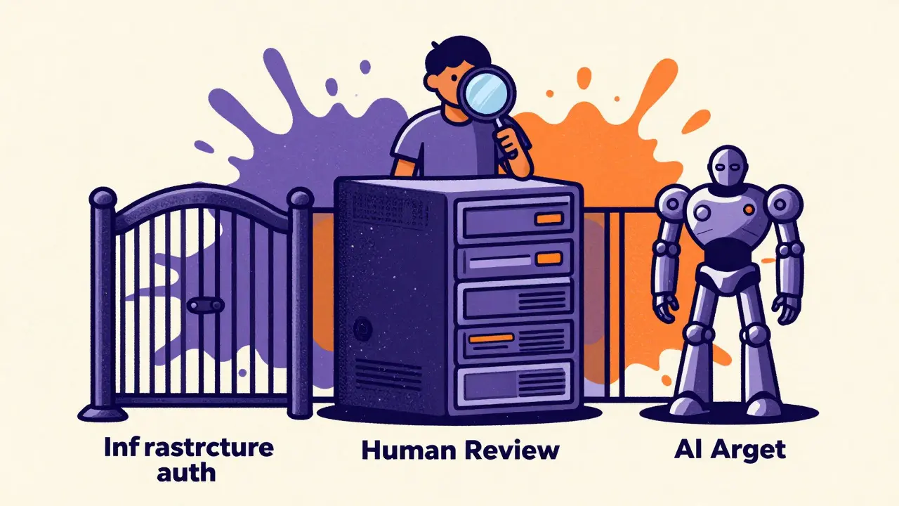 Layered security shields protecting a server stack, Risograph art