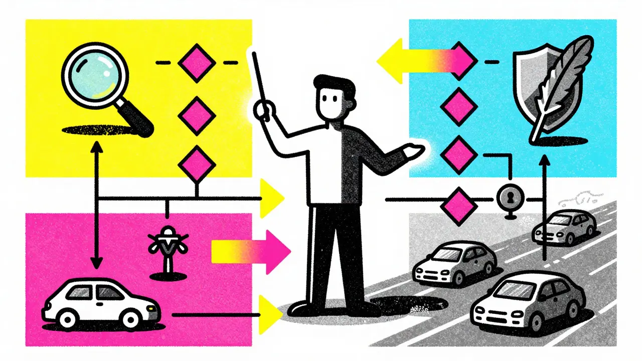 Risograph art depicting an AI orchestrator directing specialized agents via colorful workflow arrows.