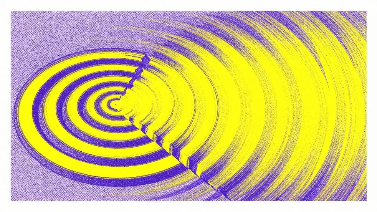 Risograph art depicting massive activation growth and overflow in neural layers