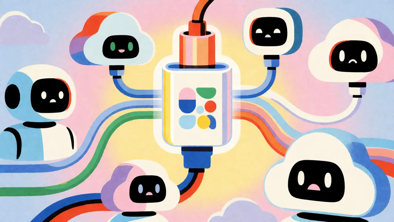 Universal connector hub linking various AI models seamlessly through the Model Context Protocol.