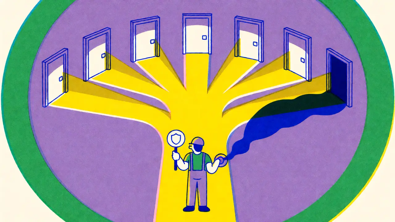 Engineer evaluating multiple answer paths for consistency before making a decision