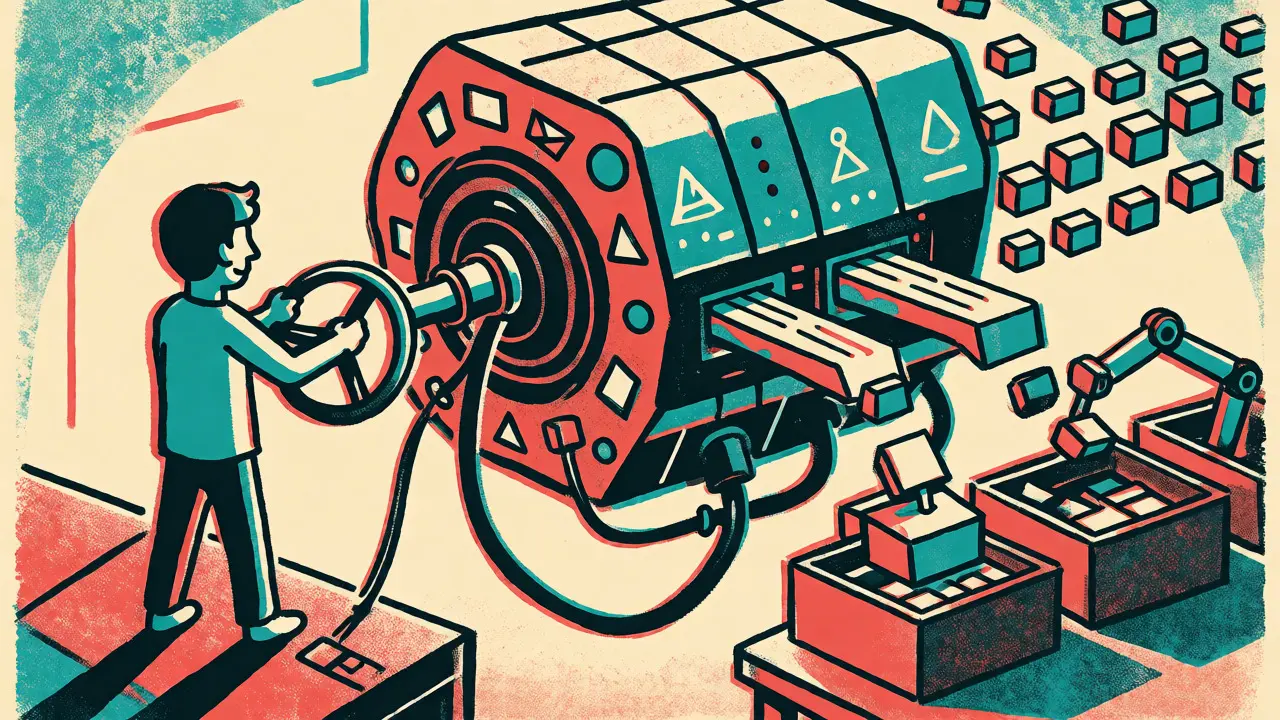 Developer steering an AI engine through automated testing in cartoon style