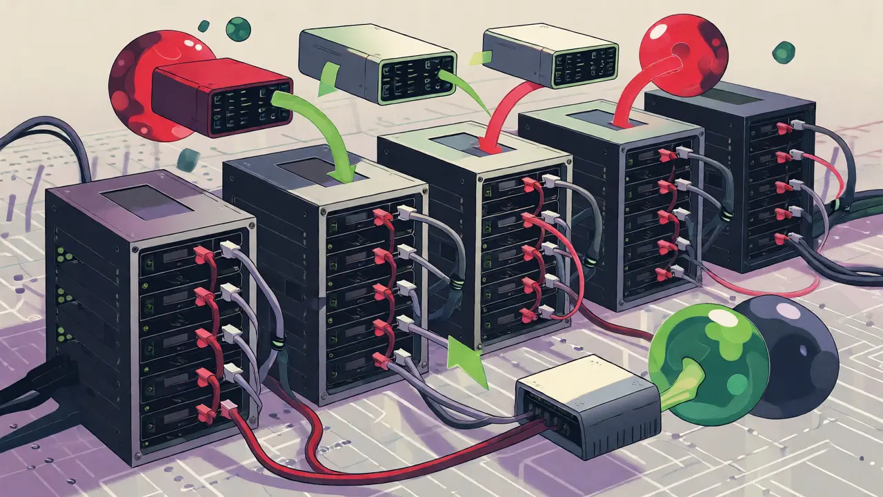 Hybrid distributed inference setup with interconnected servers and data flow