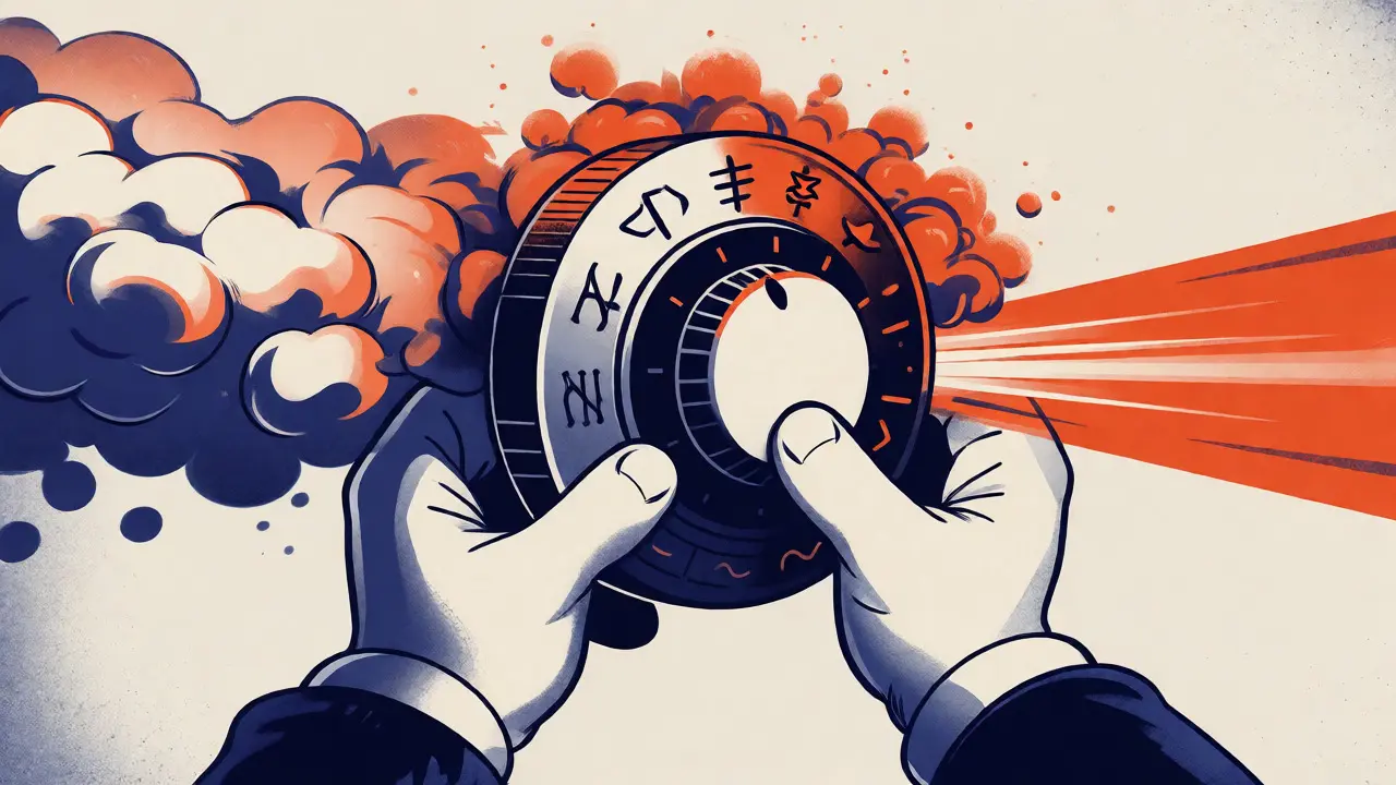 Illustration of a dial adjusting AI randomness from wide distribution to focused beam.