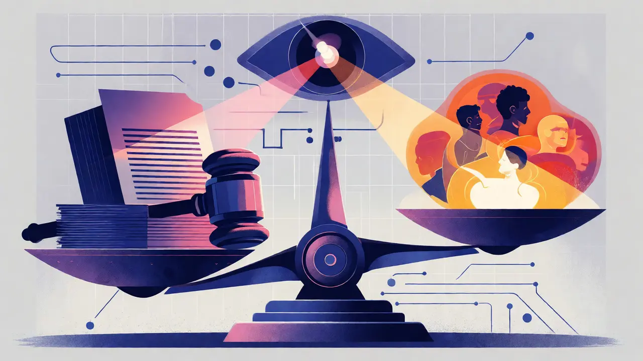 Illustration of a scale balancing AI regulation against equitable user interactions